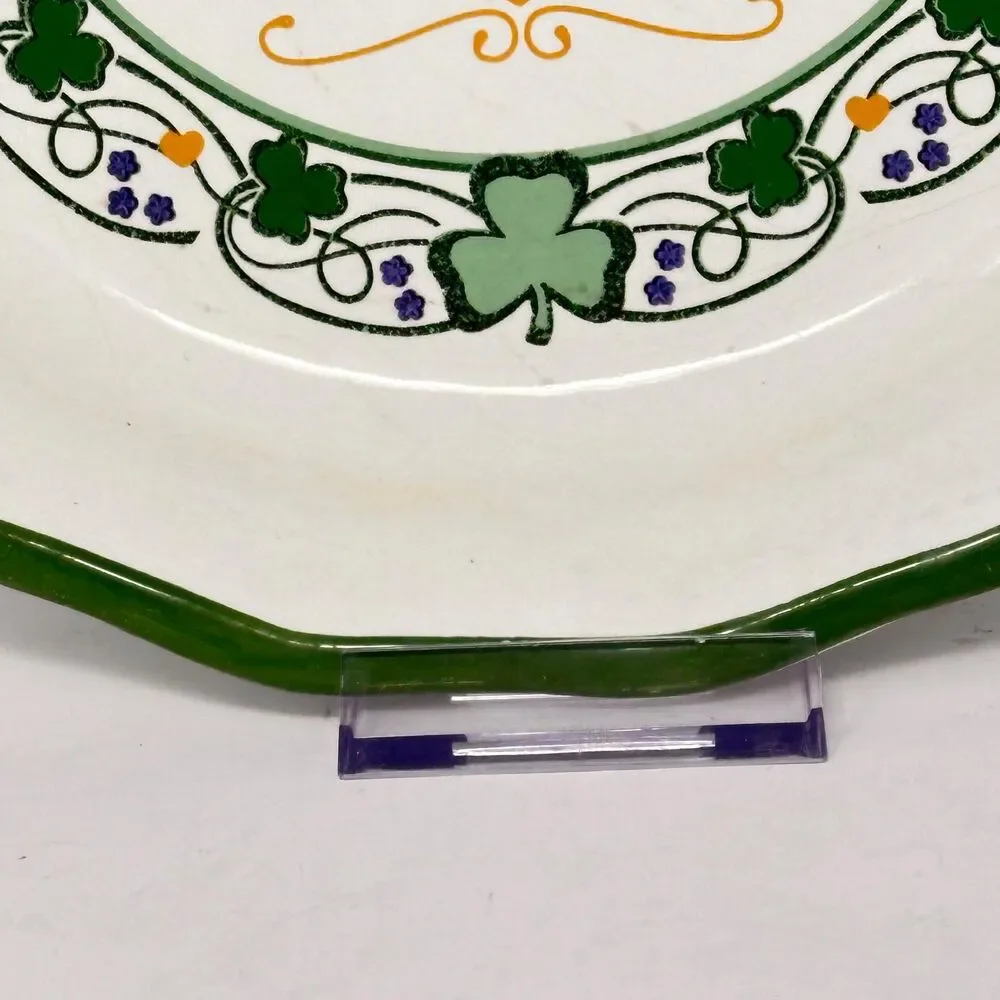Vtg Ceramic Irish Hearth Blessing Pie Plate Fluted Green Shamrock Baking Dish